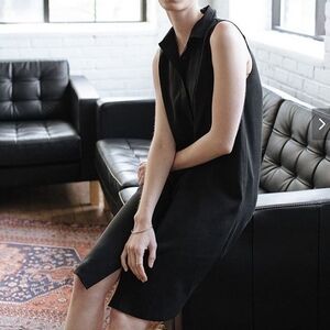 Tradlands Soleil Sleeveless Shirt Dress in Black Tencel Size Medium